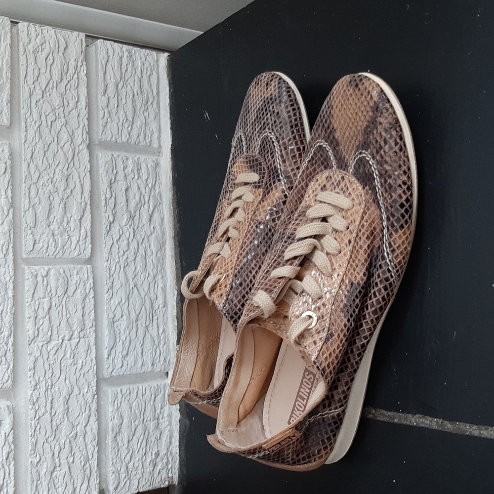 Women's Pikolinos Soft Leather Snake Pattern Lace-up Flats Trainers Size 7